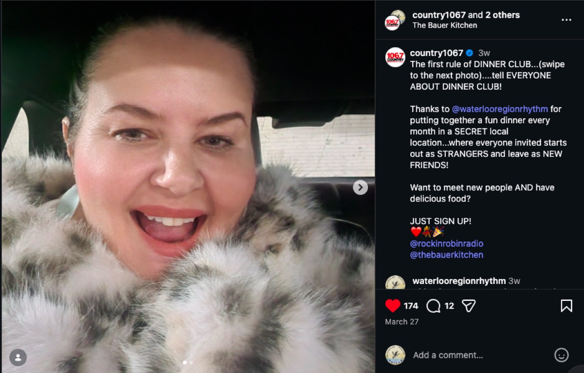 Country 106.7 social post shouting out Dinner Club